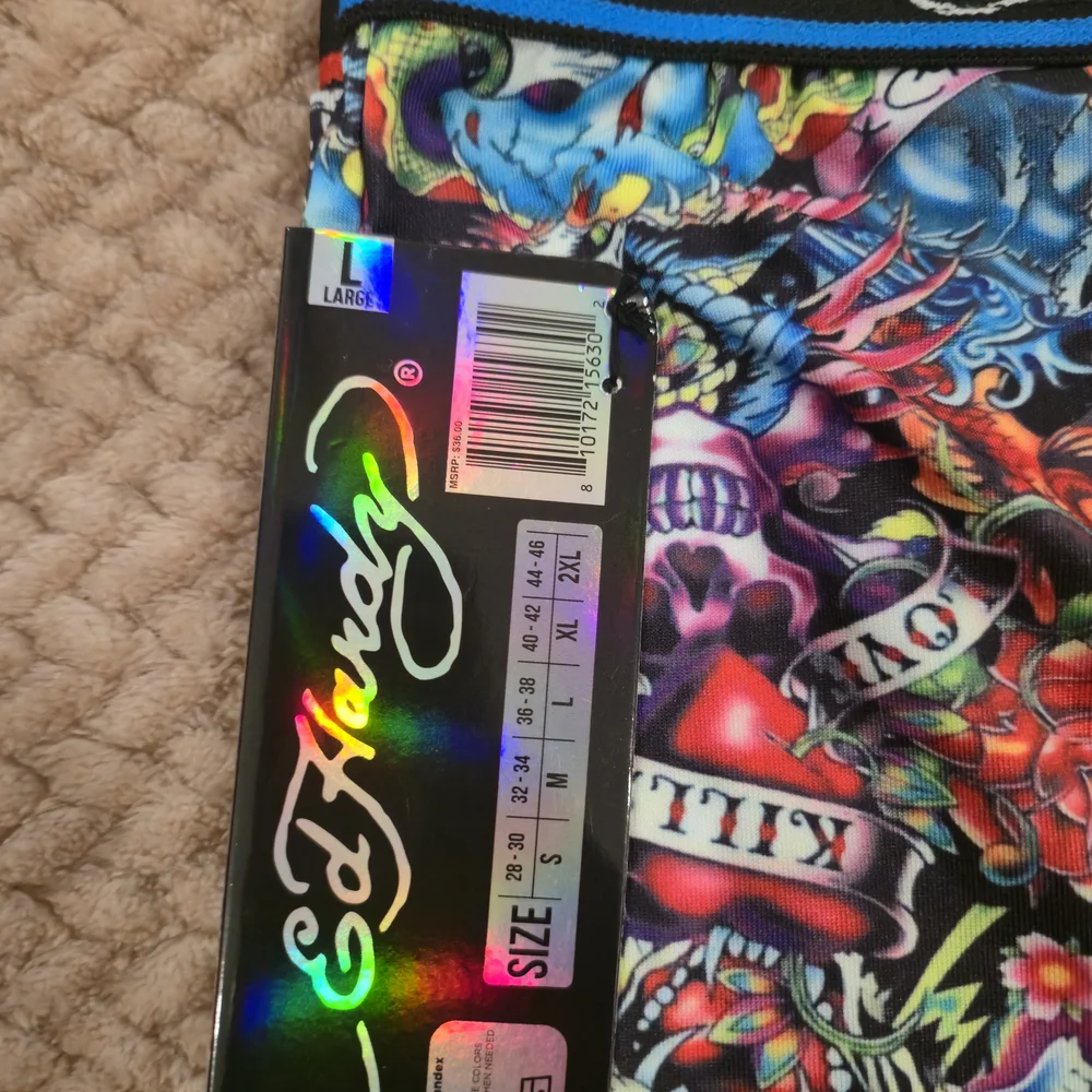 Ed Hardy Men's Performance Boxer Briefs Y2K Skulls Roses Pattern, 2-Pack, size L